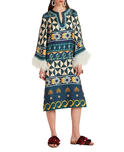 La Doublej Placee The Kaftan With Feathers In Green