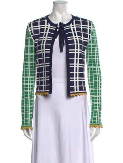 Pre-owned La Doublej Plaid Print Open Front Sweater W/ Tags In Green