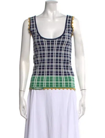 Pre-owned La Doublej Plaid Print Scoop Neck Sweater W/ Tags In White