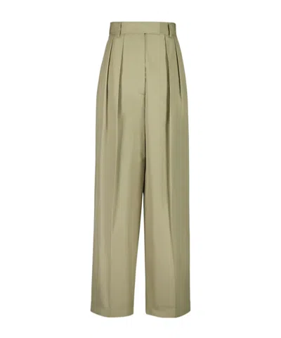 La Doublej Pleated Cotton Trousers In Green