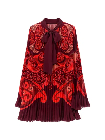 La Doublej Pleated Pussy-bow Blouse In Red