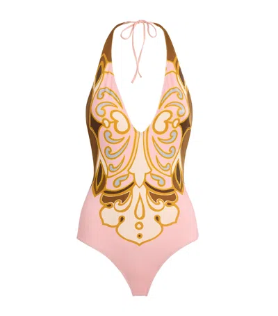 La Doublej Plunge Halterneck Swimsuit In Multi