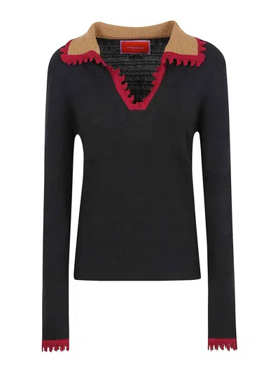 La Doublej Picket Polo Jumper In Black