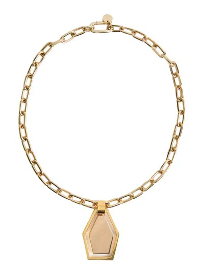 LA DOUBLEJ 'PORTAL' METALLIC NECKLACE WITH CHAIN-LINK DESIGN ABD CHARM IN BRASS AND AMETHYST WOMAN