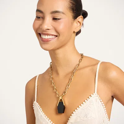 La Doublej Portal Necklace In 24k Gold Plate And Onyx