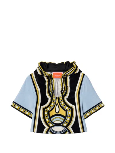 La Doublej Portal Printed Hooded Cotton Terry Top In Multi