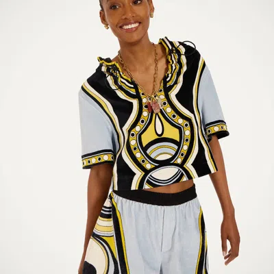 La Doublej Portal Printed Hooded Cotton Terry Top In Multi