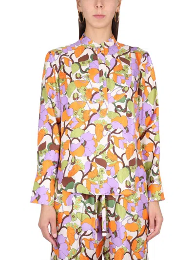 La Doublej Portofino Floral-print Silk-twill Shirt In Multicolour