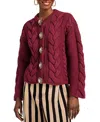La Doublej Portrait Embellished Wool-blend Cardigan In Burgundy