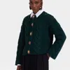 La Doublej Portrait Cable-knit Cardigan In Solid Green