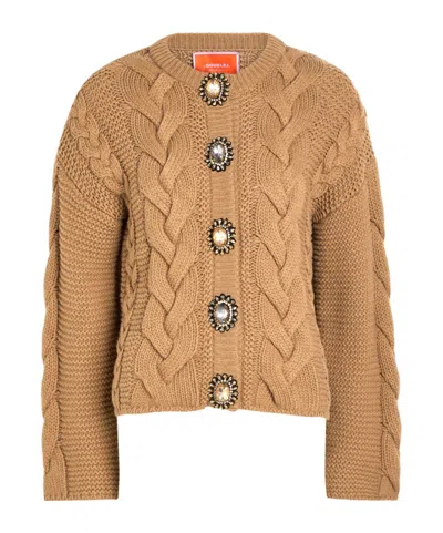 La Doublej Portrait Crystal-embellished Wool-blend Cardigan In Nude