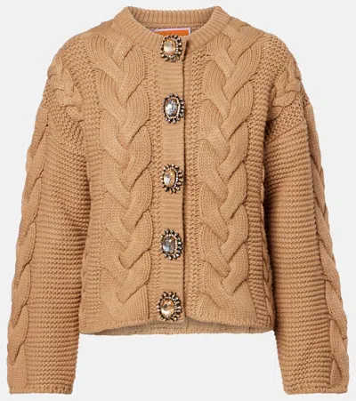 La Doublej Portrait Embellished Cardigan In Brown