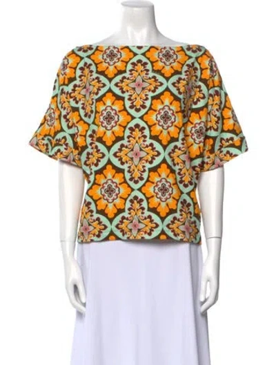 Pre-owned La Doublej Printed Bateau Neckline Blouse In Multi