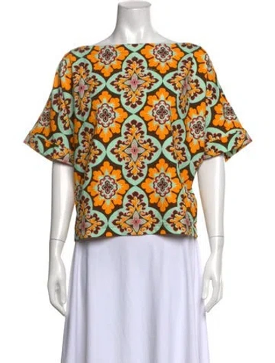 Pre-owned La Doublej Printed Bateau Neckline Top In Multicolor