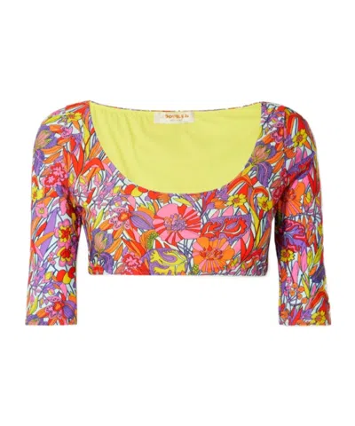 La Doublej Printed Bikini Top In Red