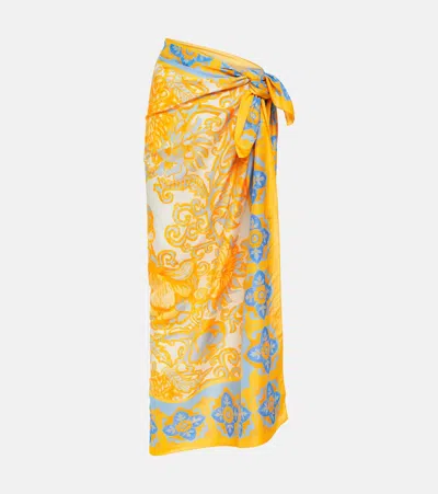 La Doublej Printed Cotton And Silk Beach Cover-up In Yellow