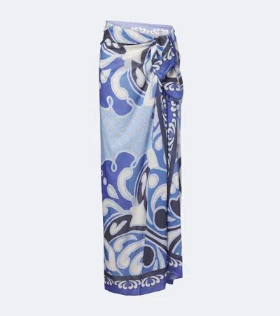 La Doublej Printed Cotton Beach Cover-up In Blue