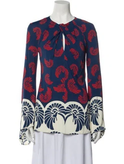 Pre-owned La Doublej Printed Cowl Neck Blouse W/ Tags In Blue