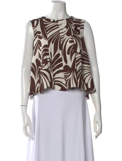 Pre-owned La Doublej Printed Crew Neck Blouse W/ Tags In Brown