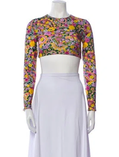 Pre-owned La Doublej Printed Crew Neck Crop Top In Pink