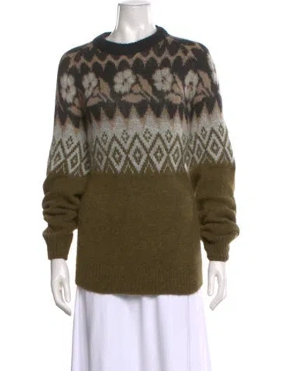 Pre-owned La Doublej Printed Crew Neck Sweater In Green