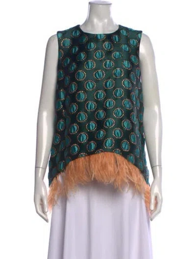 Pre-owned La Doublej Printed Crew Neck Top In Green/metallic