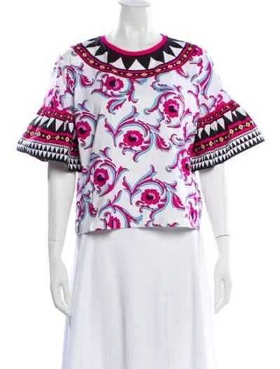 Pre-owned La Doublej Printed Crew Neck Top In White