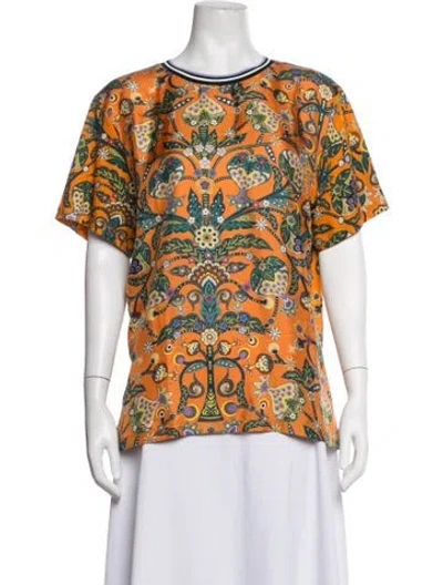 Pre-owned La Doublej Printed Crew Neck T-shirt In Orange