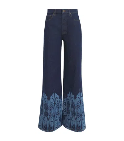 La Doublej Printed Cropped Flared Jeans In Blue
