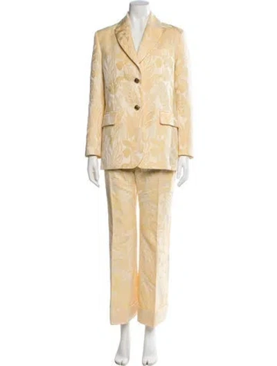 Pre-owned La Doublej Printed Embroidered Accent Pant Set In Yellow