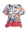 La Doublej La Scala Feather-trimmed Cotton Top In Blue