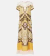 La Doublej Printed Feather-trimmed Silk Maxi Dress In Spells Placée