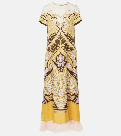 La Doublej Printed Feather-trimmed Silk Maxi Dress In Spells Placée