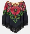 La Doublej Floral-print Fringed Poncho In Multi