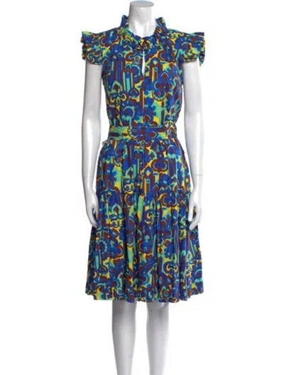 Pre-owned La Doublej Printed Knee-length Dress In Blue