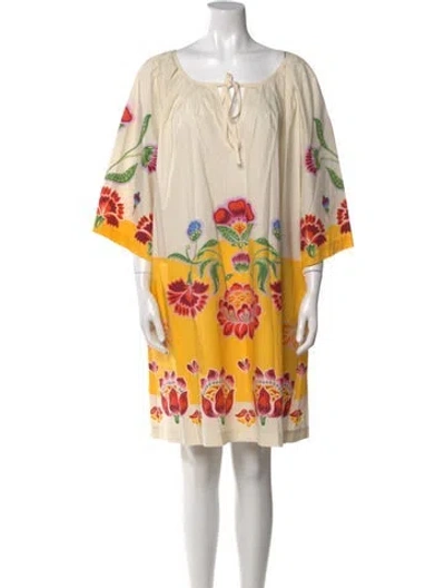 Pre-owned La Doublej Printed Knee-length Dress In White