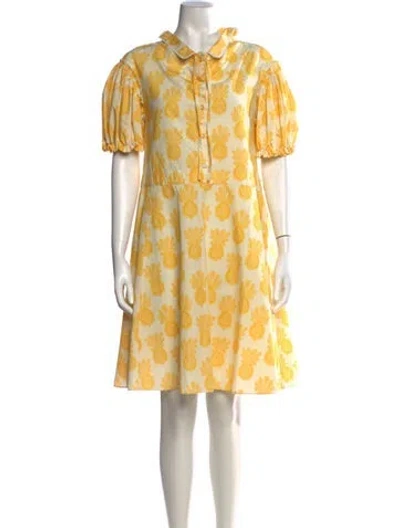 Pre-owned La Doublej Printed Knee-length Dress In Yellow