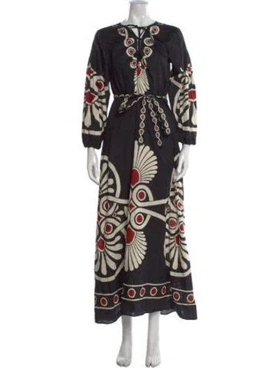 Pre-owned La Doublej Printed Long Dress In Black