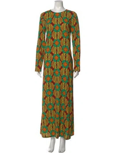 Pre-owned La Doublej Printed Long Dress In Brown