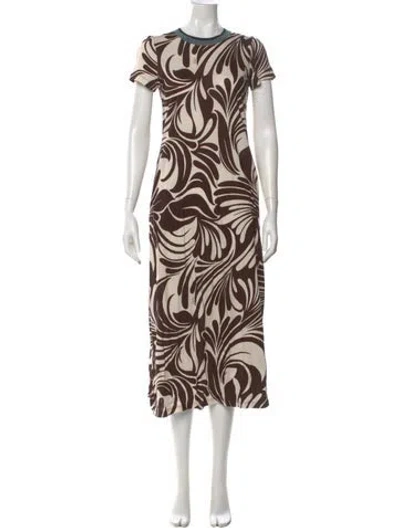 Pre-owned La Doublej Printed Long Dress In Brown