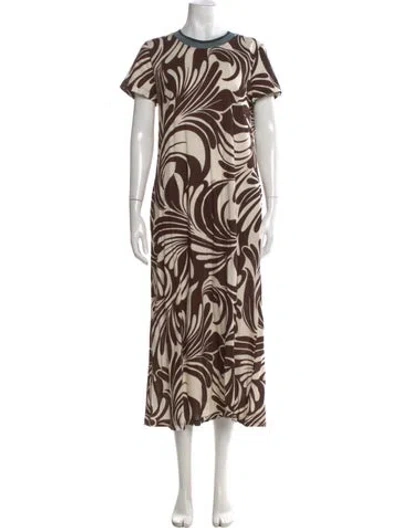 Pre-owned La Doublej Printed Long Dress In Brown