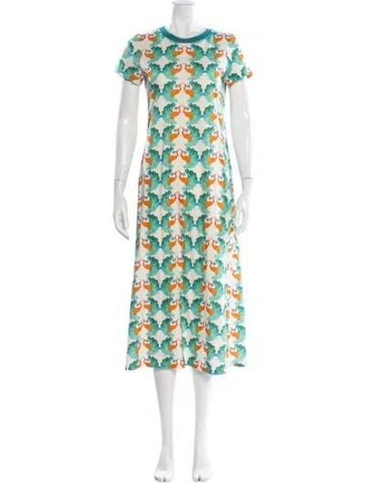 Pre-owned La Doublej Printed Long Dress In Green