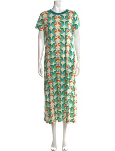 Pre-owned La Doublej Printed Long Dress In Green