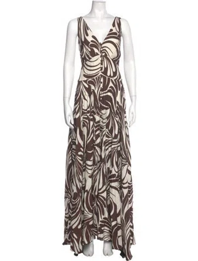 Pre-owned La Doublej Printed Long Dress W/ Tags In Brown