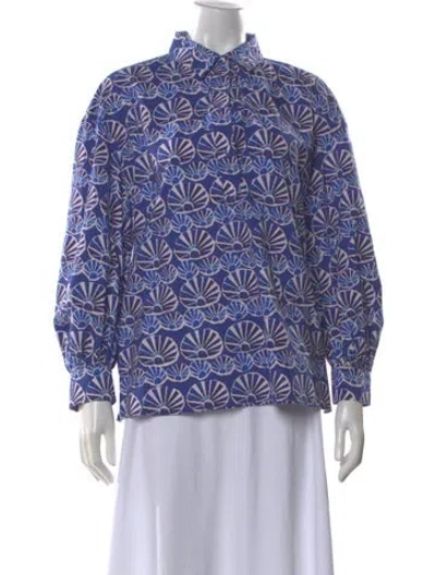 Pre-owned La Doublej Printed Long Sleeve Blouse In Blue