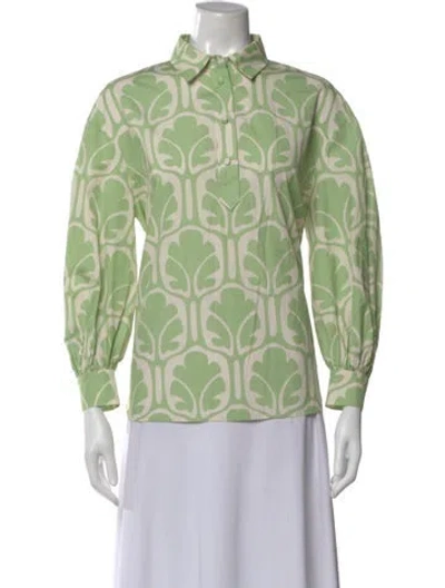 Pre-owned La Doublej Printed Long Sleeve Blouse In Green