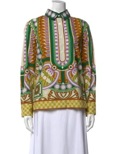 Pre-owned La Doublej Printed Long Sleeve Blouse In Green