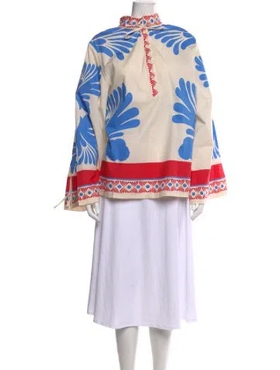 Pre-owned La Doublej Printed Long Sleeve Blouse In White