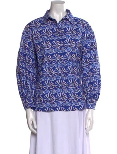 Pre-owned La Doublej Printed Long Sleeve Button-up Top In Blue