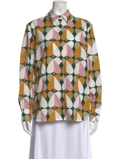 Pre-owned La Doublej Printed Long Sleeve Button-up Top In Green